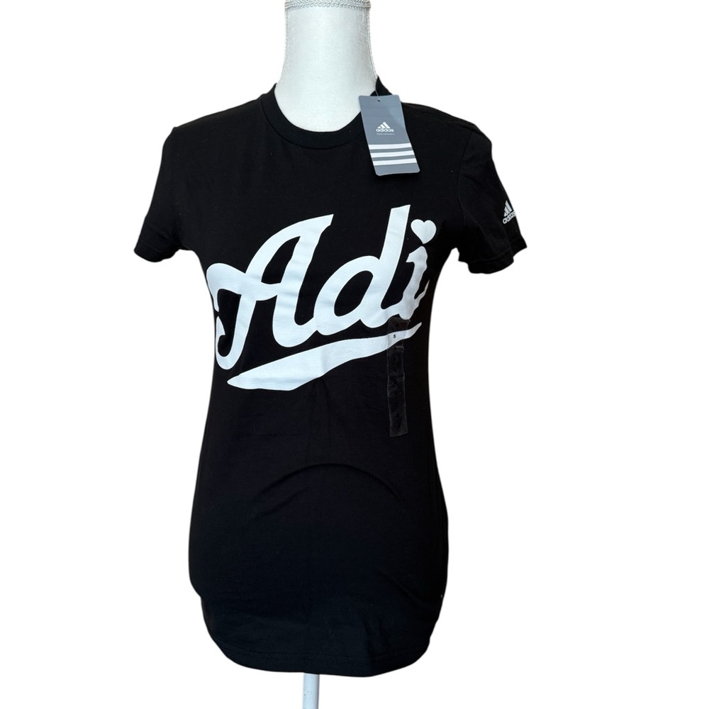 NWT Adidas Women's S Black Graphic LOGO The GO-TO TEE T-shirt